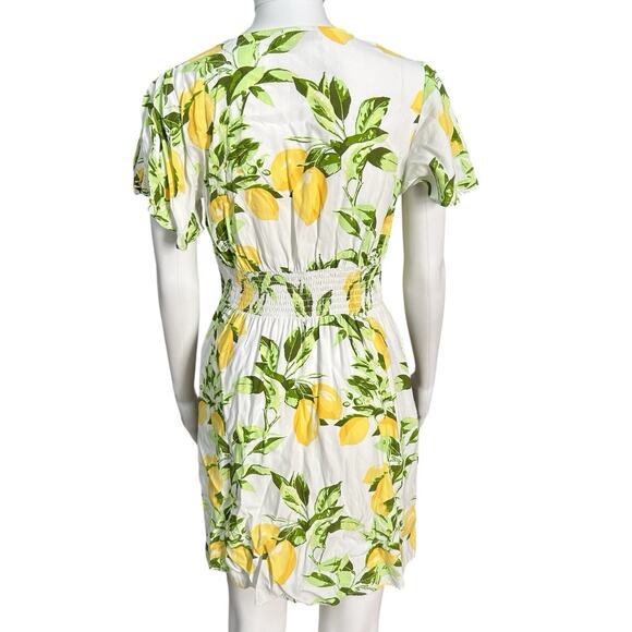 Loft Womens White Summer Lemon Casual Midi Dress Flutter Pockets Sz 4p coquette - Picture 2 of 8